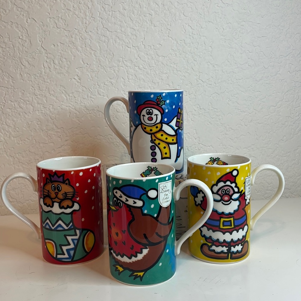 DUNOON STONEWARE MUGS-SET of 4 by JANE BROOKSHAW-MADE in‎ SCOTLAND